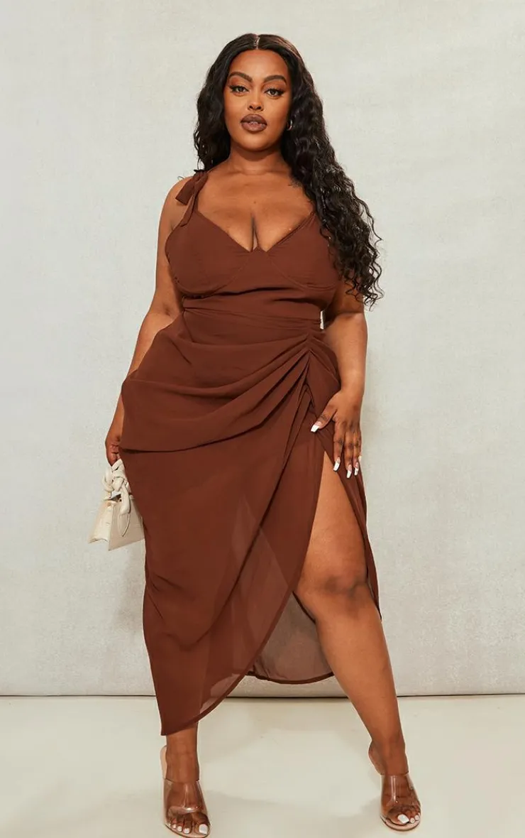 Plus Underwire Detail Draped Midi Dress-PrettyLittleThing New