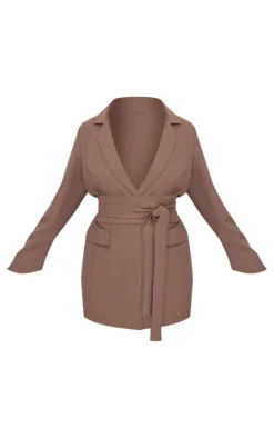 Plus Woven Belted Blazer Dress-PrettyLittleThing Online