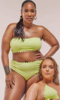 Plus Citrus Yellow Crinkle Scallop Edge Bandeau Bikini Top
