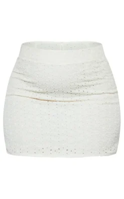 New PrettyLittleThing Plus Broderie Anglaise Bodycon Skirt Cream