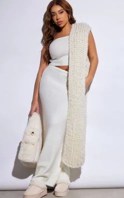 Sale PrettyLittleThing Plus Brushed Knitted Bandeau Top Cream