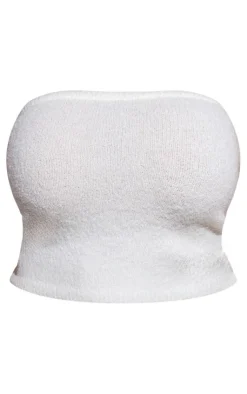Sale PrettyLittleThing Plus Brushed Knitted Bandeau Top Cream
