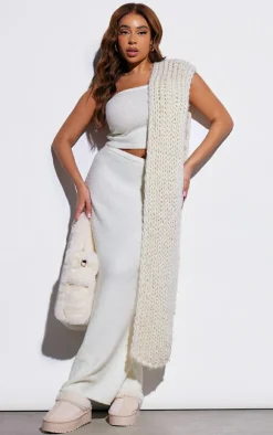 Clearance PrettyLittleThing Plus Brushed Knitted Maxi Skirt Cream
