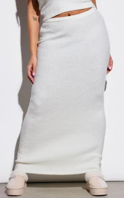 Clearance PrettyLittleThing Plus Brushed Knitted Maxi Skirt Cream