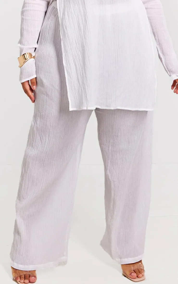 Clearance PrettyLittleThing Plus Cheesecloth Textured Wide Leg Pants Cream