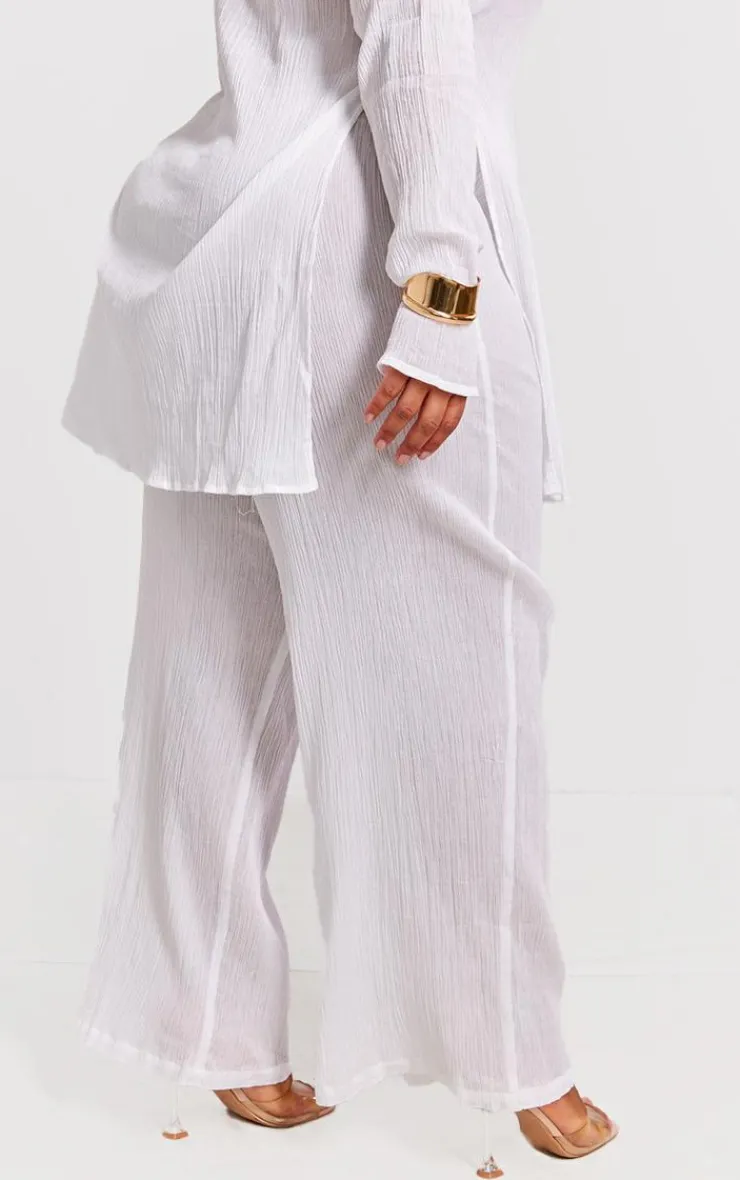 Clearance PrettyLittleThing Plus Cheesecloth Textured Wide Leg Pants Cream