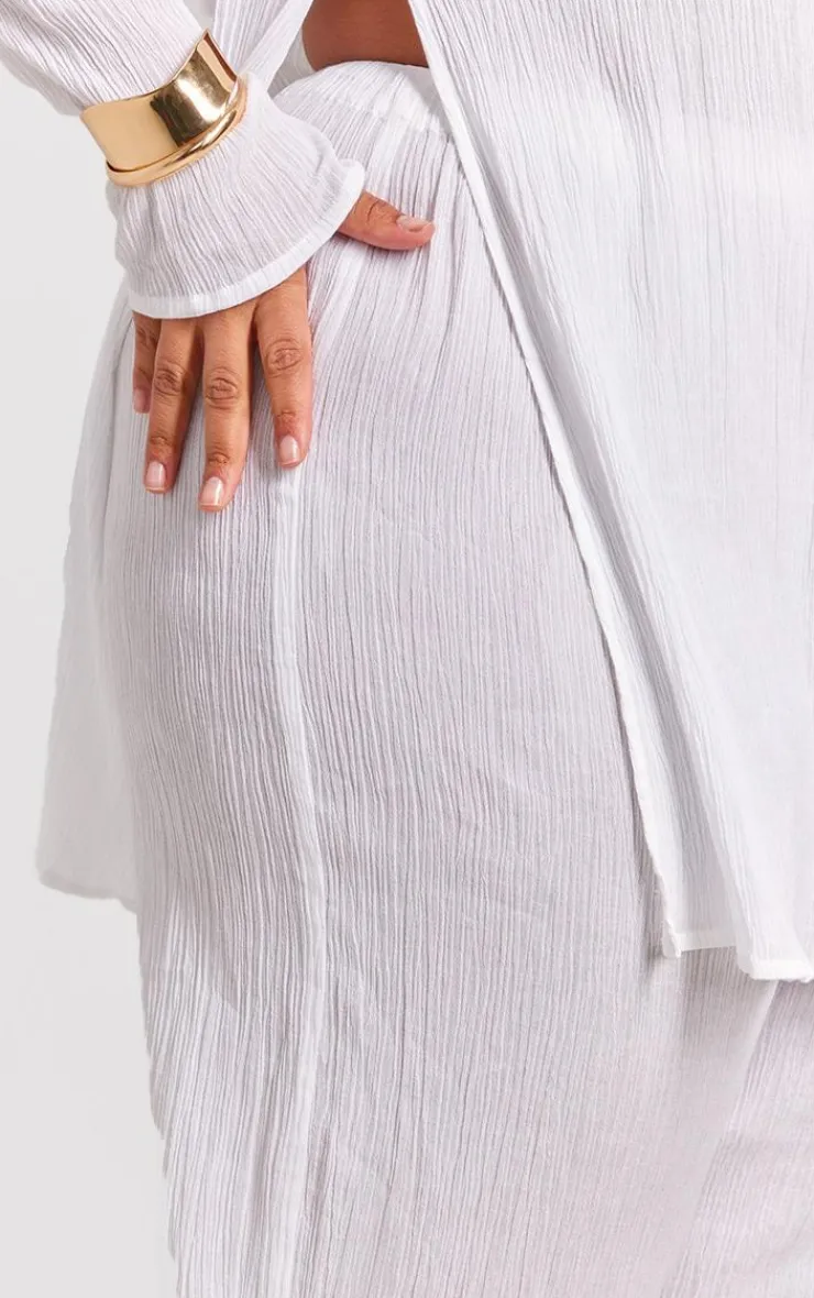 Clearance PrettyLittleThing Plus Cheesecloth Textured Wide Leg Pants Cream