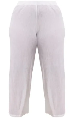 Clearance PrettyLittleThing Plus Cheesecloth Textured Wide Leg Pants Cream