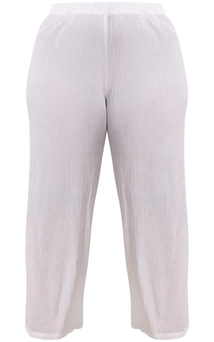 Clearance PrettyLittleThing Plus Cheesecloth Textured Wide Leg Pants Cream
