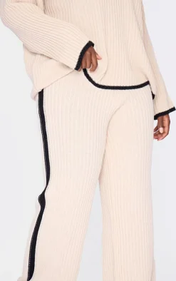 PrettyLittleThing Knitted Two Piece Sets*Plus Contrast Stitch Wide Leg Pants