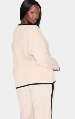 PrettyLittleThing Knitted Two Piece Sets*Plus Contrast Stitch V Neck Sweater