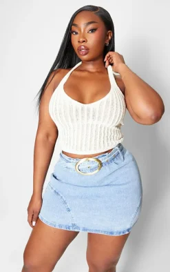 PrettyLittleThing Knitted Tops*Plus Crochet Halter Neck Crop Top