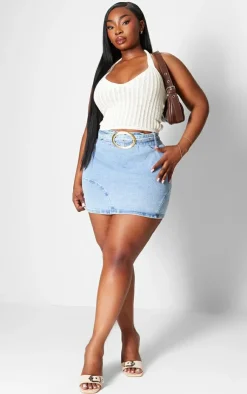 PrettyLittleThing Knitted Tops*Plus Crochet Halter Neck Crop Top