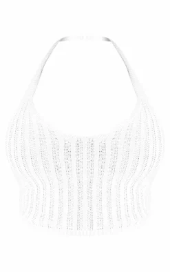 PrettyLittleThing Knitted Tops*Plus Crochet Halter Neck Crop Top