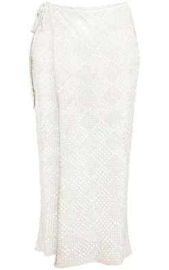 Hot PrettyLittleThing Plus Crochet Patterned Maxi Skirt Cream