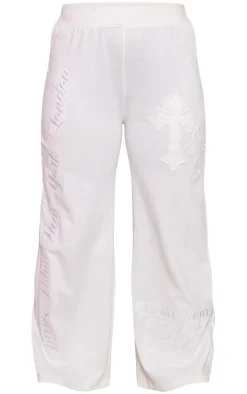 Plus Cream Cross Applique Detail Oversized Wide Leg Sweatpants