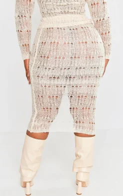Discount PrettyLittleThing Plus Distress Knitted Midi Skirt Cream