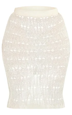 Discount PrettyLittleThing Plus Distress Knitted Midi Skirt Cream
