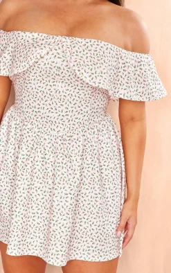 Plus Ditsy Floral Bardot Fitted Skater Dress-PrettyLittleThing Online