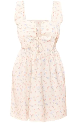 Plus Ditsy Floral Lace Up Front Corset Skater Dress-PrettyLittleThing Outlet