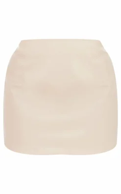 Hot PrettyLittleThing Plus Faux Leather Micro Mini Skirt Cream