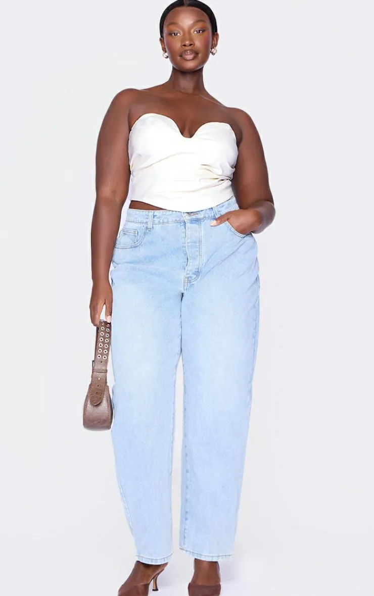 PrettyLittleThing Corsets*Plus Faux Leather Plunge Ruched Corset Top