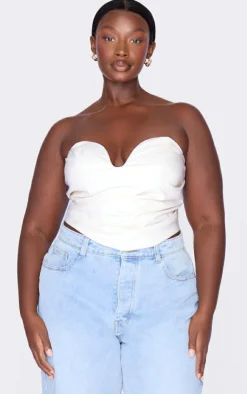 PrettyLittleThing Corsets*Plus Faux Leather Plunge Ruched Corset Top