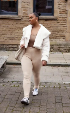 PrettyLittleThing Aviator Jackets*Plus Faux Suede Crop Faux Fur Lined Aviator