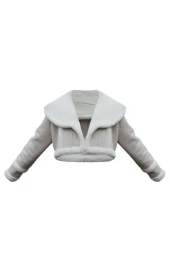 PrettyLittleThing Aviator Jackets*Plus Faux Suede Crop Faux Fur Lined Aviator