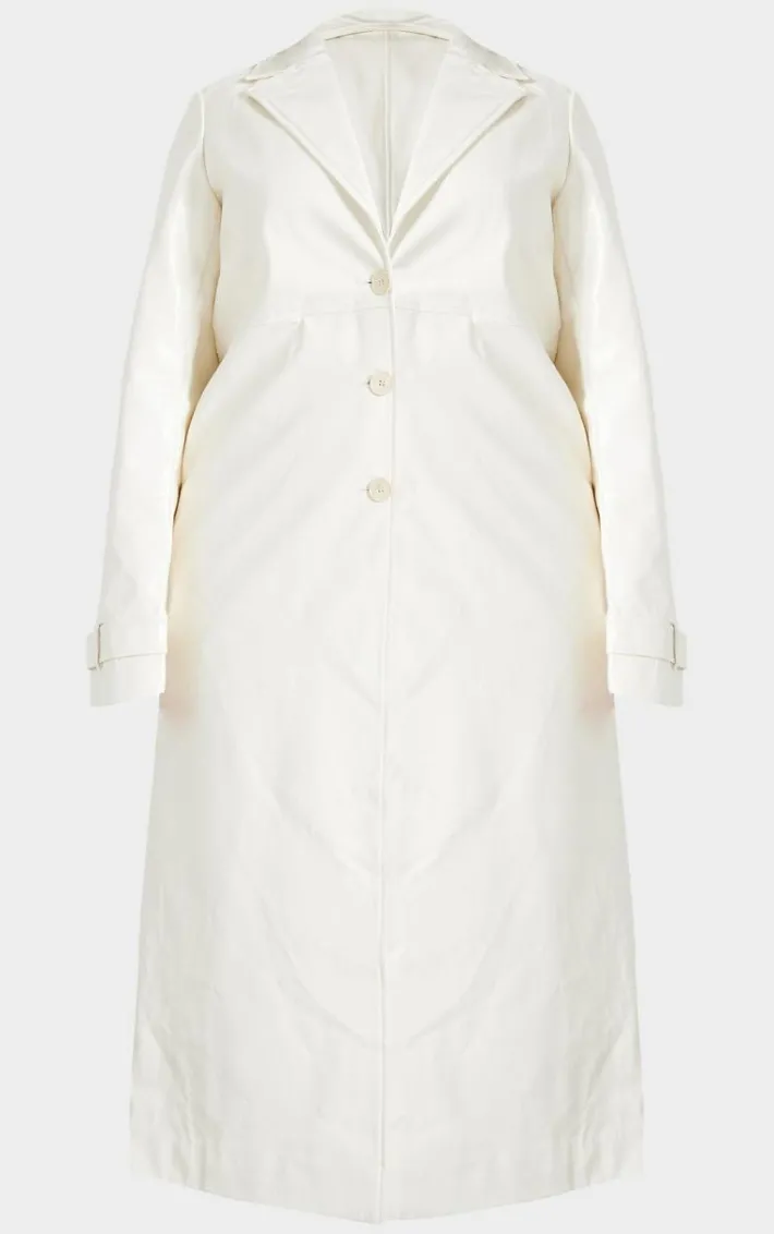 Plus Cream High Shine Textured Faux Leather Maxi Coat