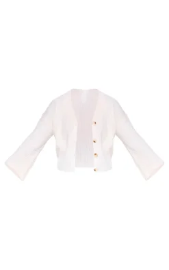 Online PrettyLittleThing Plus Knit Rib Button Cardigan Cream