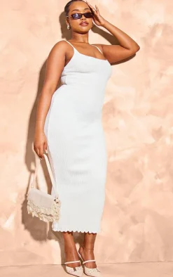 Plus Knitted Ribbed Edge Detail Midi Dress-PrettyLittleThing Online