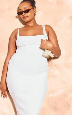 Plus Knitted Ribbed Edge Detail Midi Dress-PrettyLittleThing Online