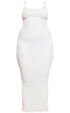 Plus Knitted Ribbed Edge Detail Midi Dress-PrettyLittleThing Online