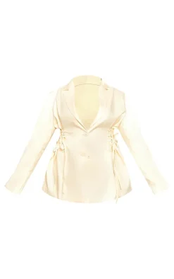 Plus Cream Lace Up Waist Blazer