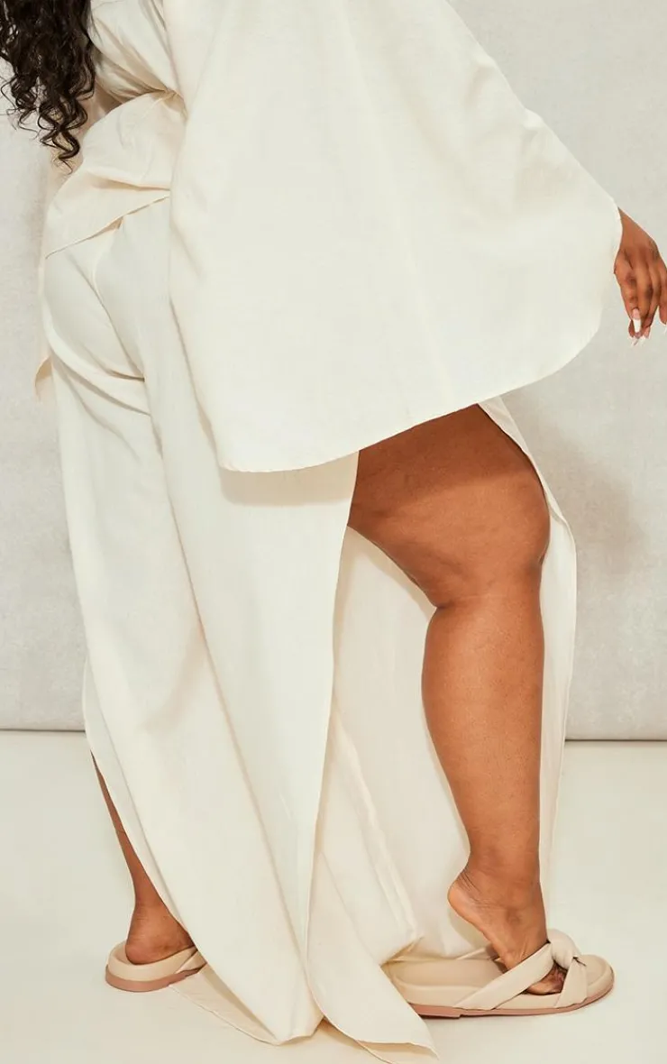 Best PrettyLittleThing Plus Linen Look Drape Detail Pants Cream