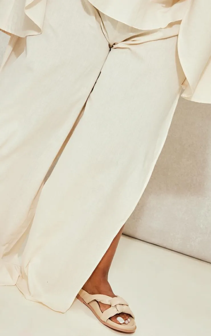Best PrettyLittleThing Plus Linen Look Drape Detail Pants Cream