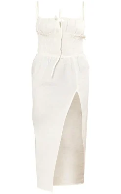 Plus Linen Look Shirred Waist Midaxi Dress-PrettyLittleThing New