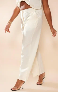 PrettyLittleThing Plus Linen Look Straight Leg Pants Cream