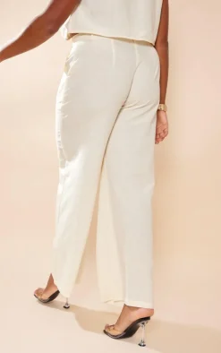 PrettyLittleThing Plus Linen Look Straight Leg Pants Cream