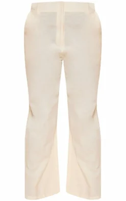 PrettyLittleThing Plus Linen Look Straight Leg Pants Cream