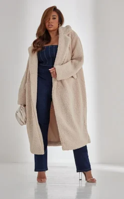 PrettyLittleThing Teddy Coats*Plus Longline Borg Coat