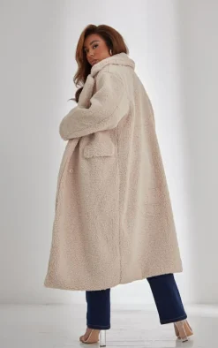 PrettyLittleThing Teddy Coats*Plus Longline Borg Coat