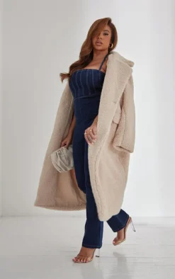 PrettyLittleThing Teddy Coats*Plus Longline Borg Coat