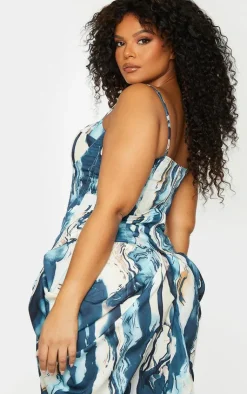 Best PrettyLittleThing Plus Marble Print Structured Corset Top Cream