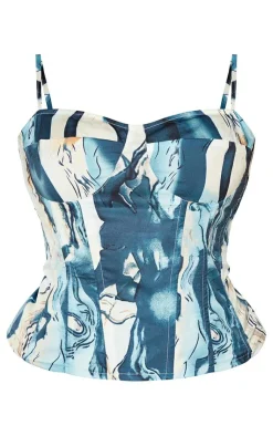Best PrettyLittleThing Plus Marble Print Structured Corset Top Cream