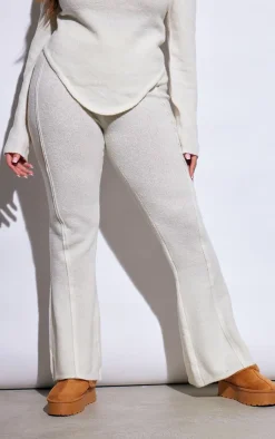 Online PrettyLittleThing Plus Marl Knit Wide Leg Pants Cream