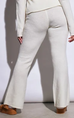 Online PrettyLittleThing Plus Marl Knit Wide Leg Pants Cream
