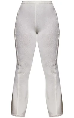 Online PrettyLittleThing Plus Marl Knit Wide Leg Pants Cream