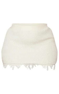 Discount PrettyLittleThing Plus Raw Hem Knit Skirt Cream